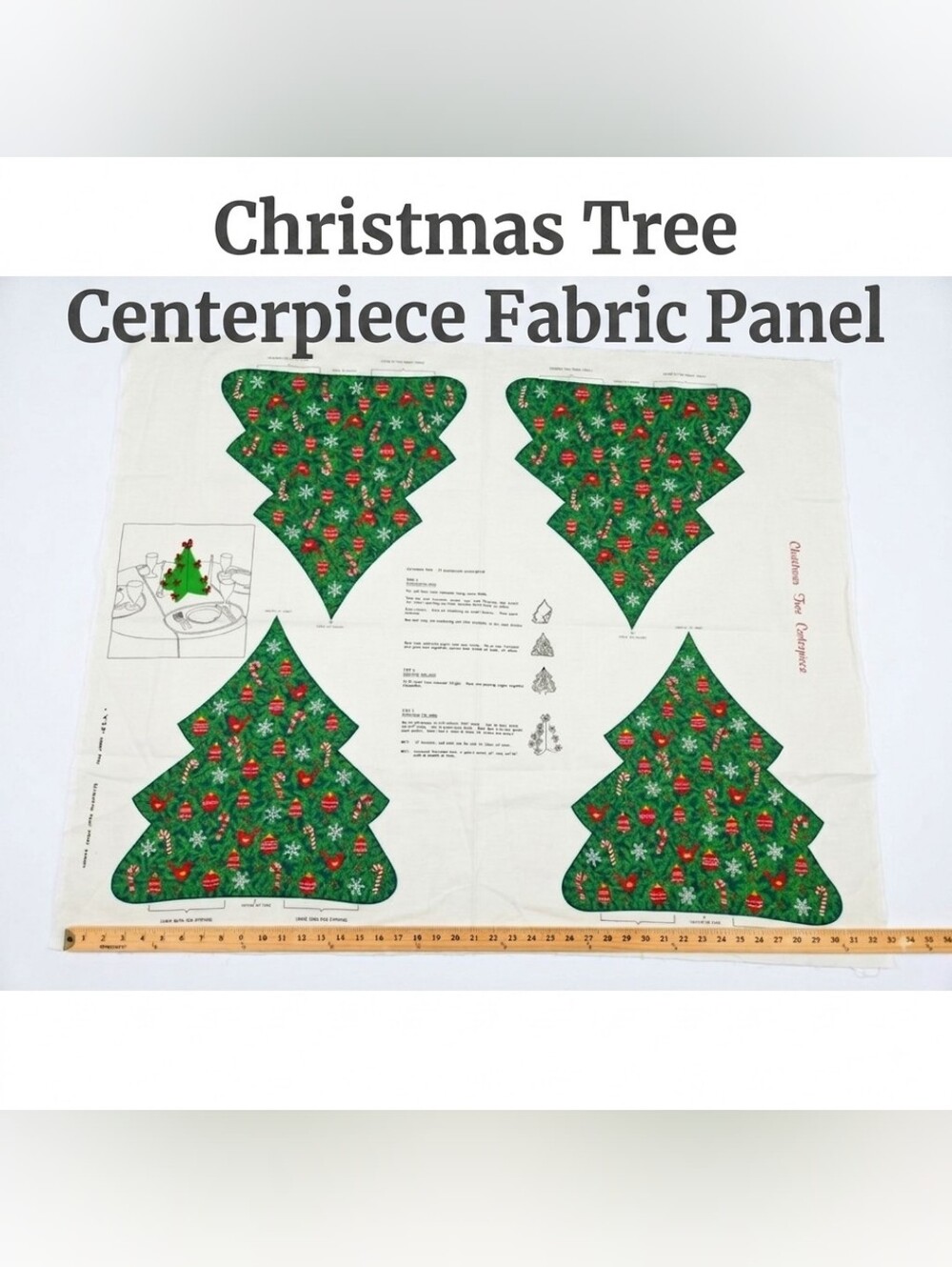 Vintage Uncut Christmas, Hoilday, 3D Centerpiece Tree, Fabric Panel, Cotton